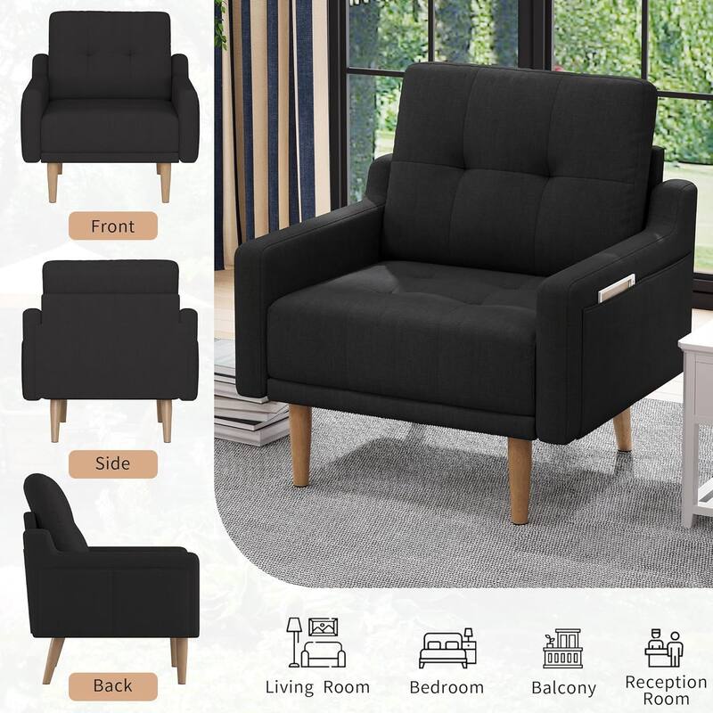 Mid Century Modern Accent Chair,Upholstered Armchair,Comfy Reading Chair with Wood Legs,Fabric Single Sofa Chair