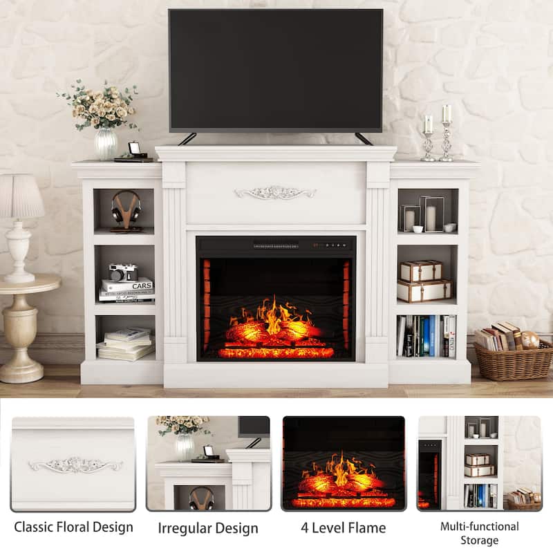 70" Wood Classical Fireplace TV Stand with 28" Electric Fireplace