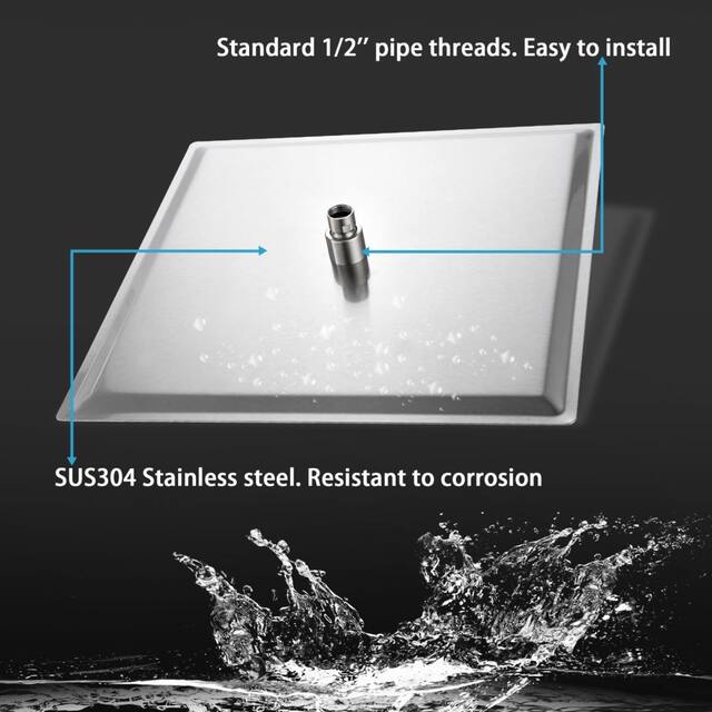 Kichae Square Stainless Steel Rain Shower Head with Silicone Nozzle