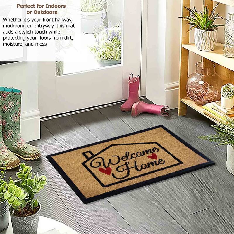Gardenised Heavy Duty Coco Coir Doormat Non Slip PVC Baking Embossed Welcome Design Natural Coconut Fiber Floor Mat 18x30"