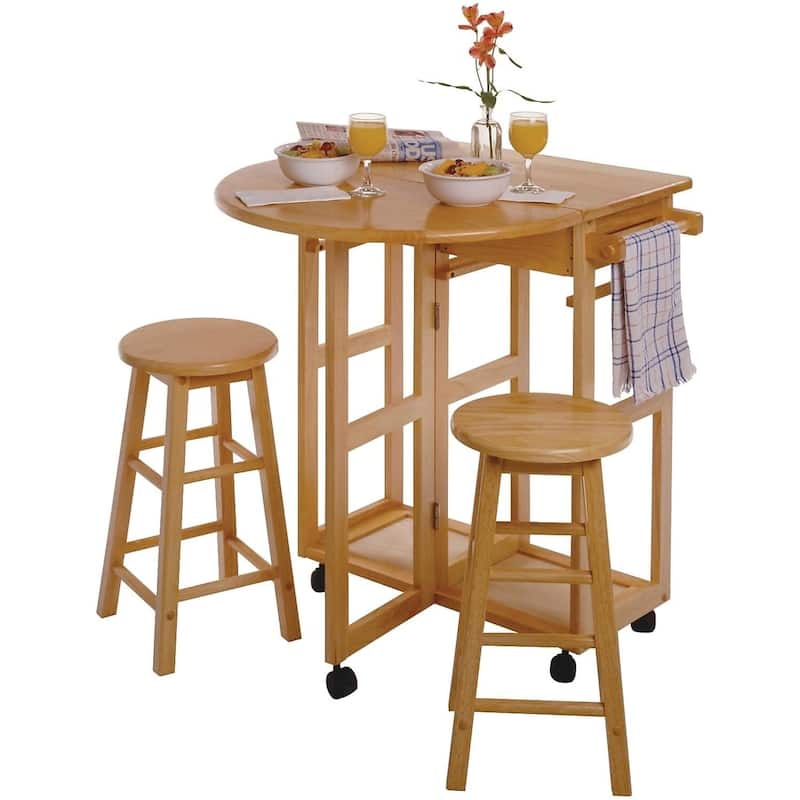 Retro Drop Leaf Table with Stools - Kitchen Bistro Set, Space Saving, Storage, Easy Assembly, Patio Dining