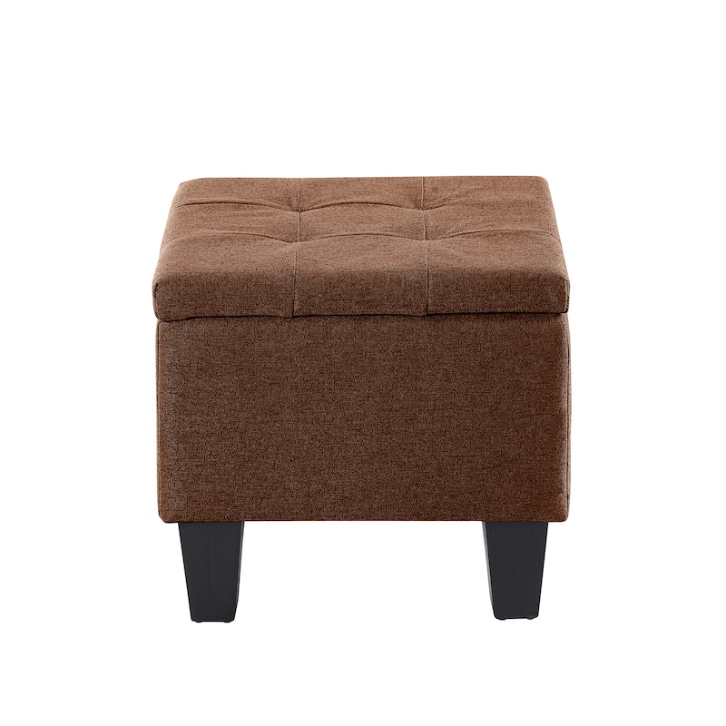 Tufted Fabric Storage Ottoman Bench, Ottoman Linen Bench - Set of 3