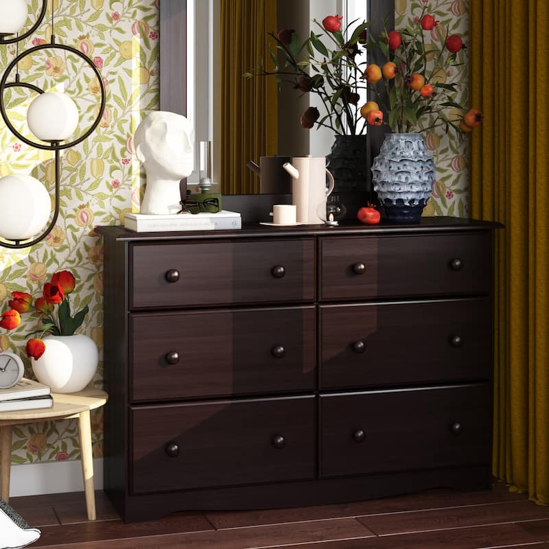 Palace Imports 100% Solid Wood 6-Drawer Dresser with Optional Mirror - Java