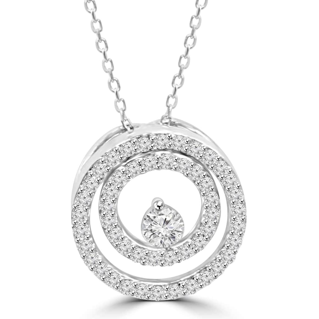 Diamond 1/2 Ct Double Circle Solitaire Pendant White Gold 18" Chain