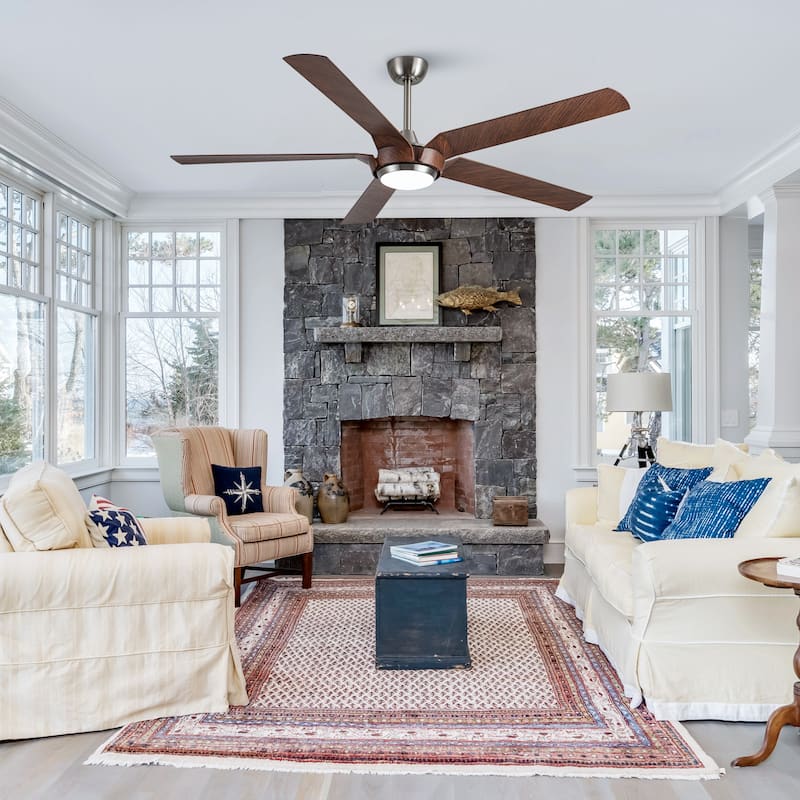 65" Brushed Nickel Industrial Downrod Mount Windmill Large Ceiling Fan with Remote and LED Light