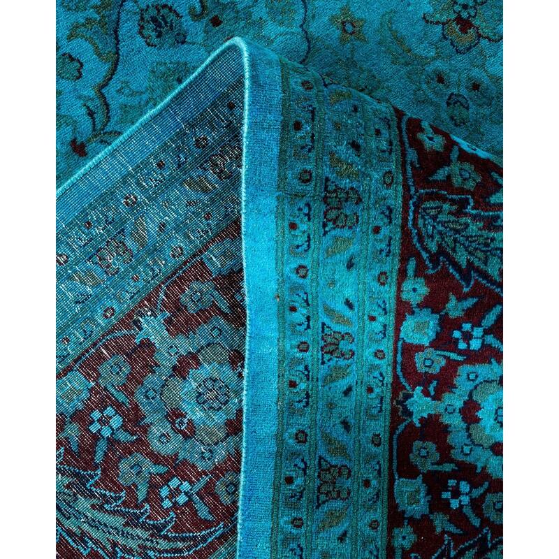 Overton Hand Knotted Wool Vintage Inspired Modern Contemporary Overdyed Blue Area Rug - 9' 10" x 14' 10"