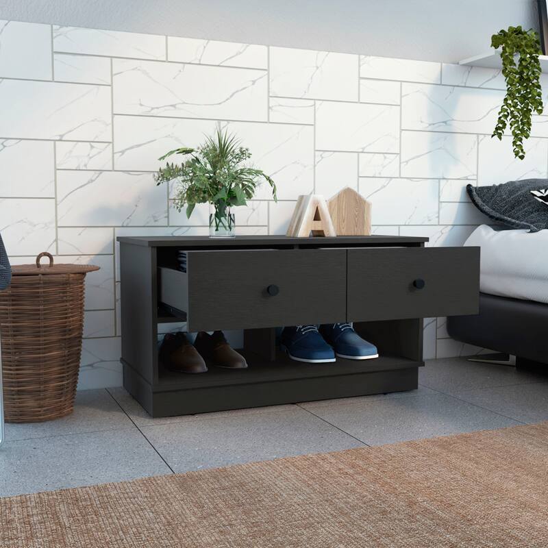 Hamilton 36-inch Wide Storage Bench with 2 Open Shelves and 2 Drawers