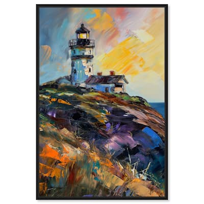 Art Remedy Colorful Lighthouse Framed Impressionism 1 Piece Canvas Wall Art /Monet And Van Gogh Inspired Art