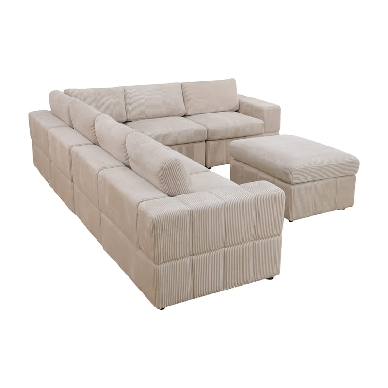 Oversized Corduroy 7 - Piece Corner Sectional Sofa Couch with Ottoman for Living Room Sofa Set