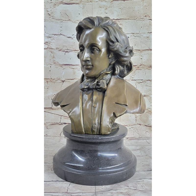Frederic Chopin Bronze Bust Sculpture Statue Clical Composer Decor Original Art On Marble Base