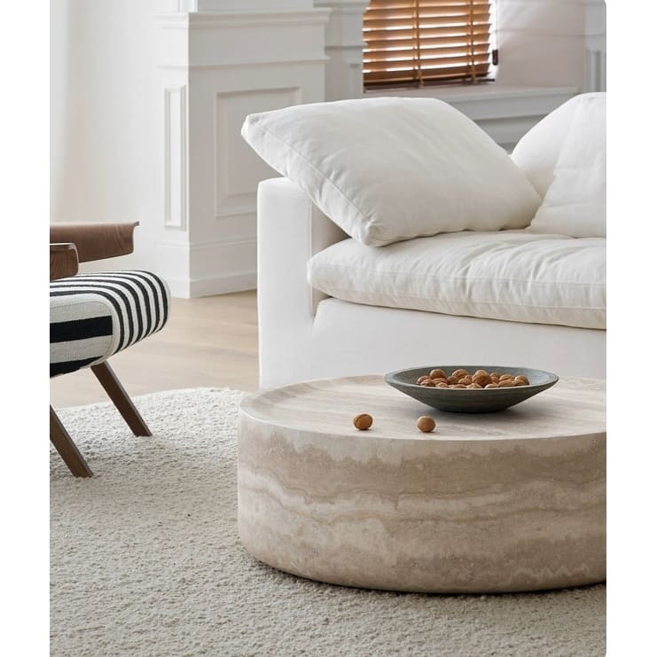 Modern Coffee Table Minimalist Coffee Table Stylish Coffee Table with Faux Travertine Texture, for Living Room