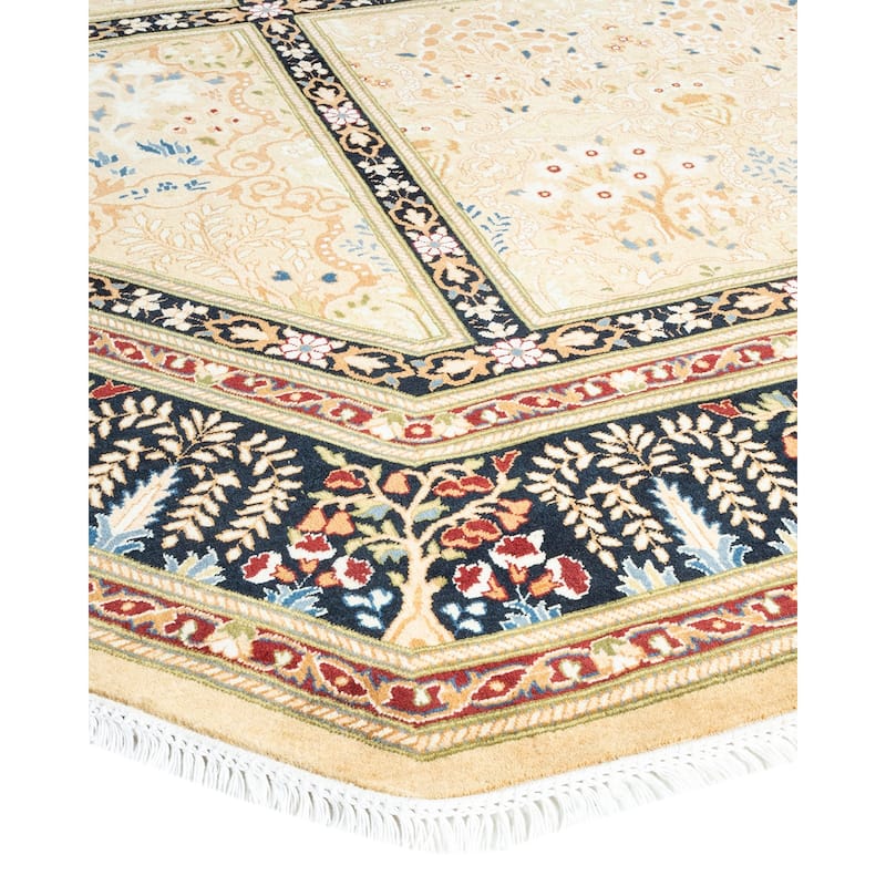 Overton Handknotted Wool Traditional Oriental Yellow Octagon Area Rug - 9' x 12'