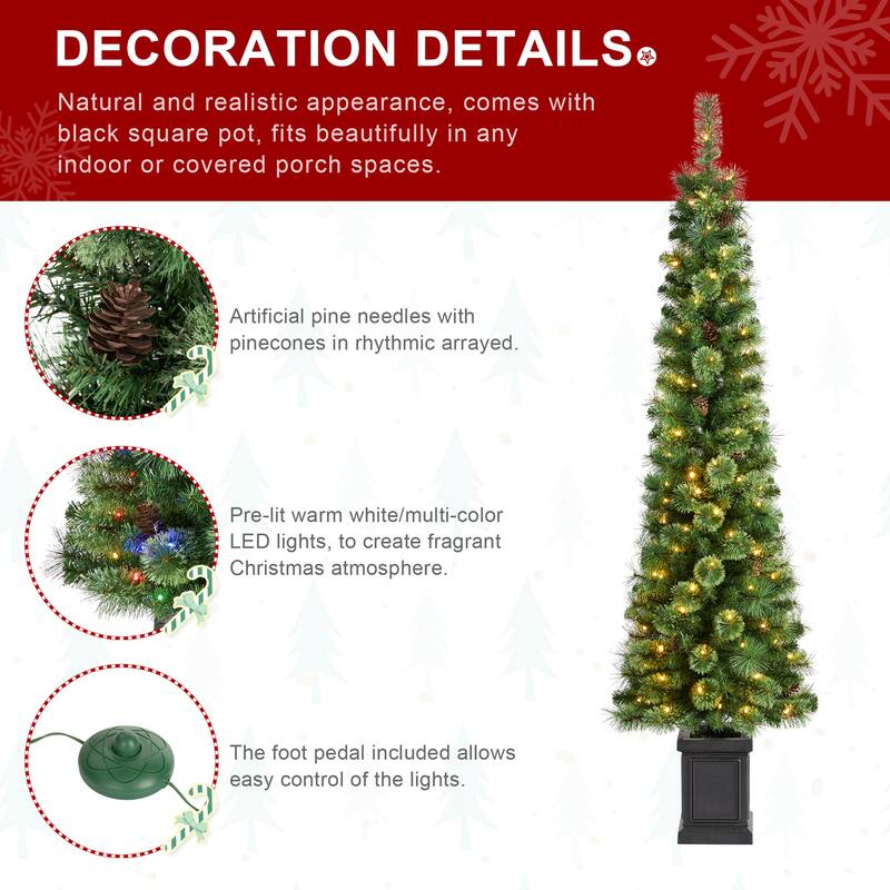 Glitzhome Set of 3 Pre-Lit Green Cashmere Pine Christmas Tree in Planter Artificial Decoration 5FT/6FT/7FT