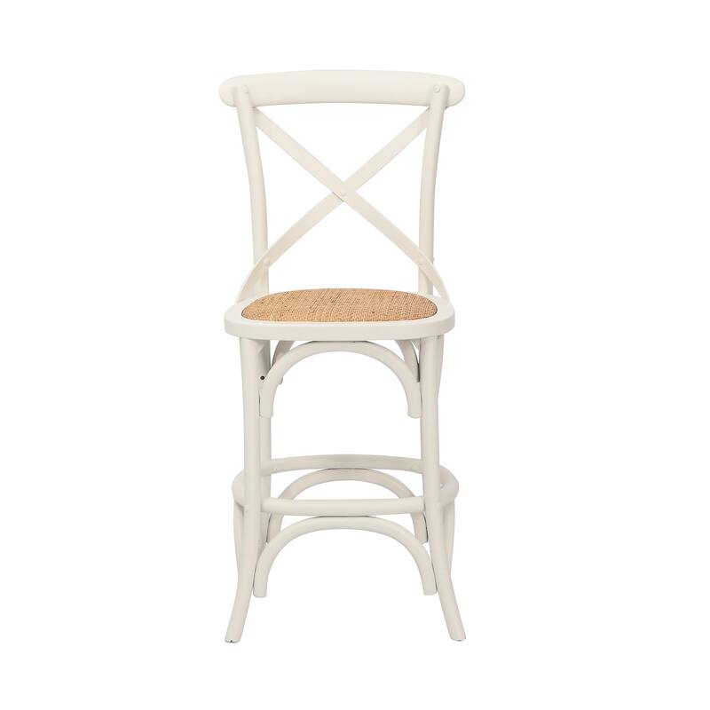Porthos Home Ziva Counter Stools Set of 2, Elm Wood with Woven Rattan
