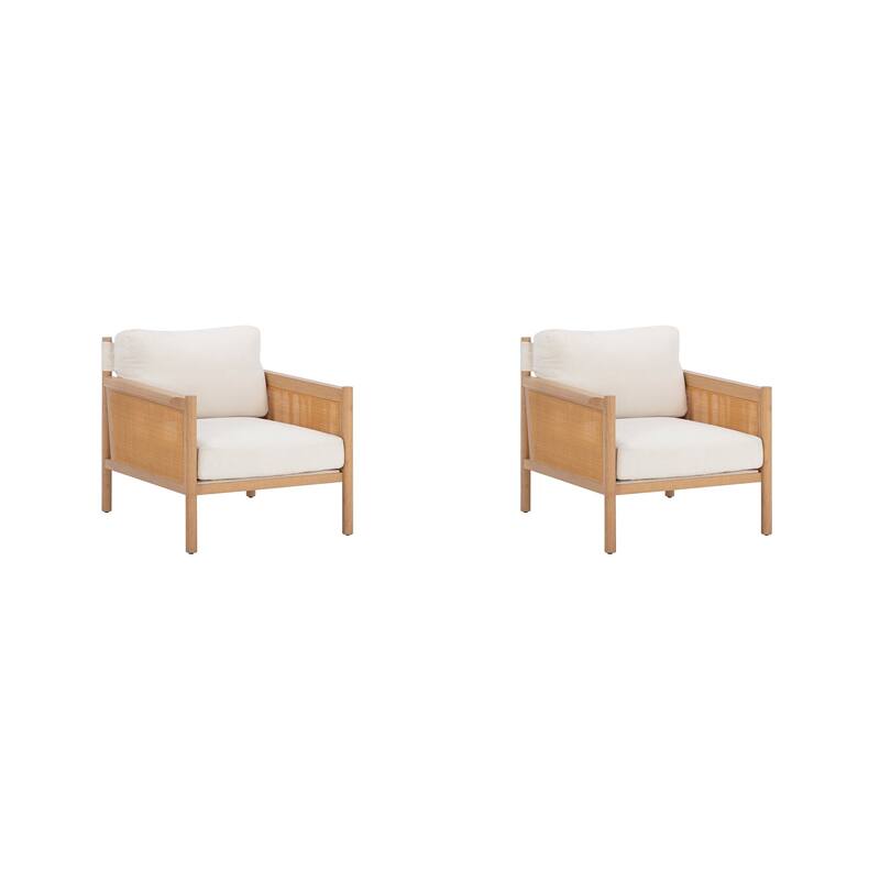 Hemming Upholstered Armchair, Solid Wood Accent Chair with Boucle Upholstery and Faux Rattan Arm Inlay