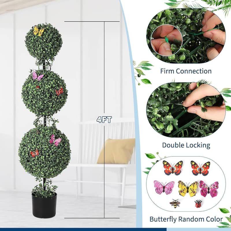 2 Pack Artificial Three Ball Topiary Trees Plants for Home Decor