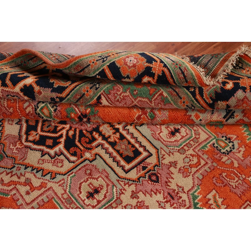 Orange Medallion Heriz Serapi Oriental Rug Hand-Knotted Wool Carpet - 8'1" x 9'11"