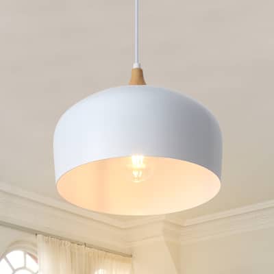 1-Light Modern Farmhouse Wood Bowl Pendant Light for Kitchen Island, Modern Semi Flush Mount Chandelier for Dining Living Room