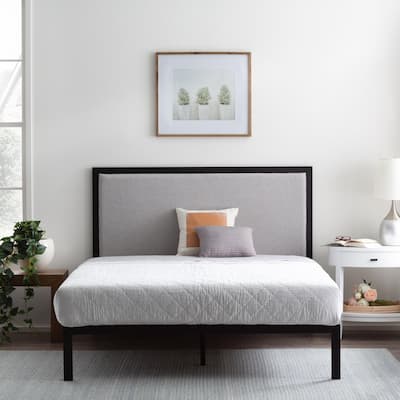 Brookside Mara Metal Platform Bed Frame with Upholstered Headboard
