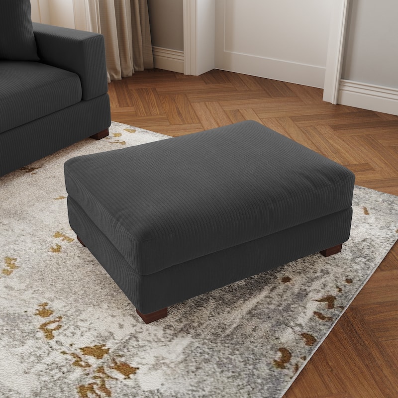Modern Rectangle Oversized Stripe Corduroy Ottoman - Grey