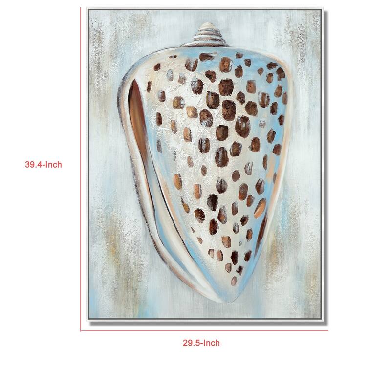 30 x 39 Hand Painted Dotted Sea Conch, Resin Coated, Warm Orange and Blue - Orange, Blue, White