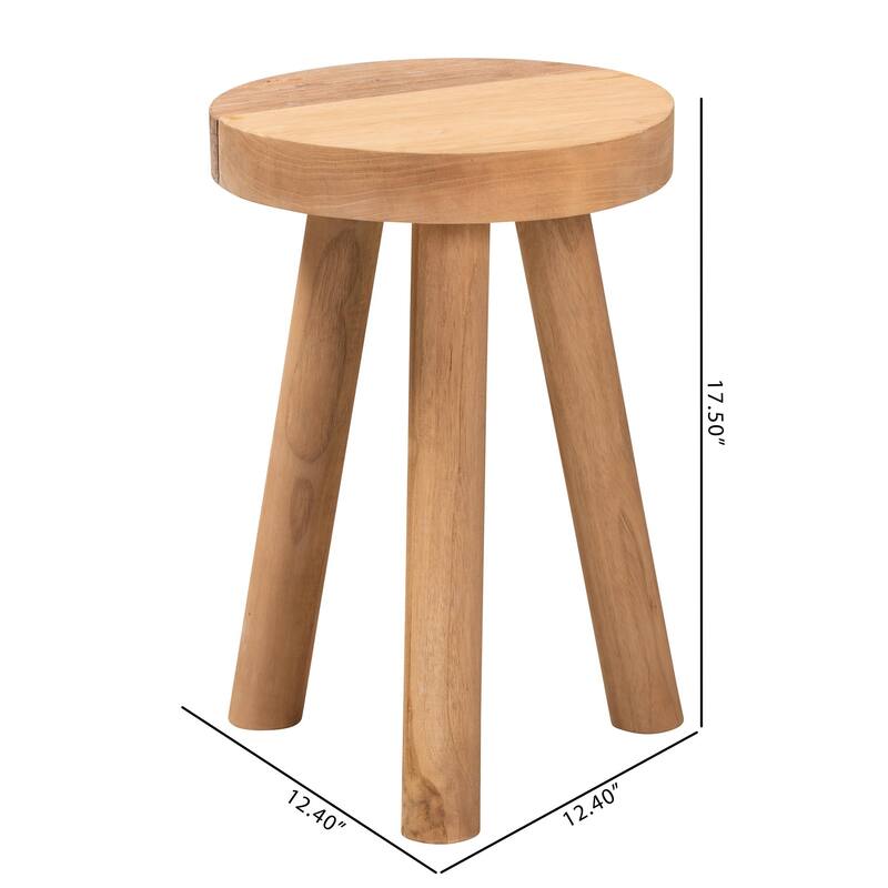 Terah Mid-Century Modern Natural Brown Teak Wood Ottoman Footstool