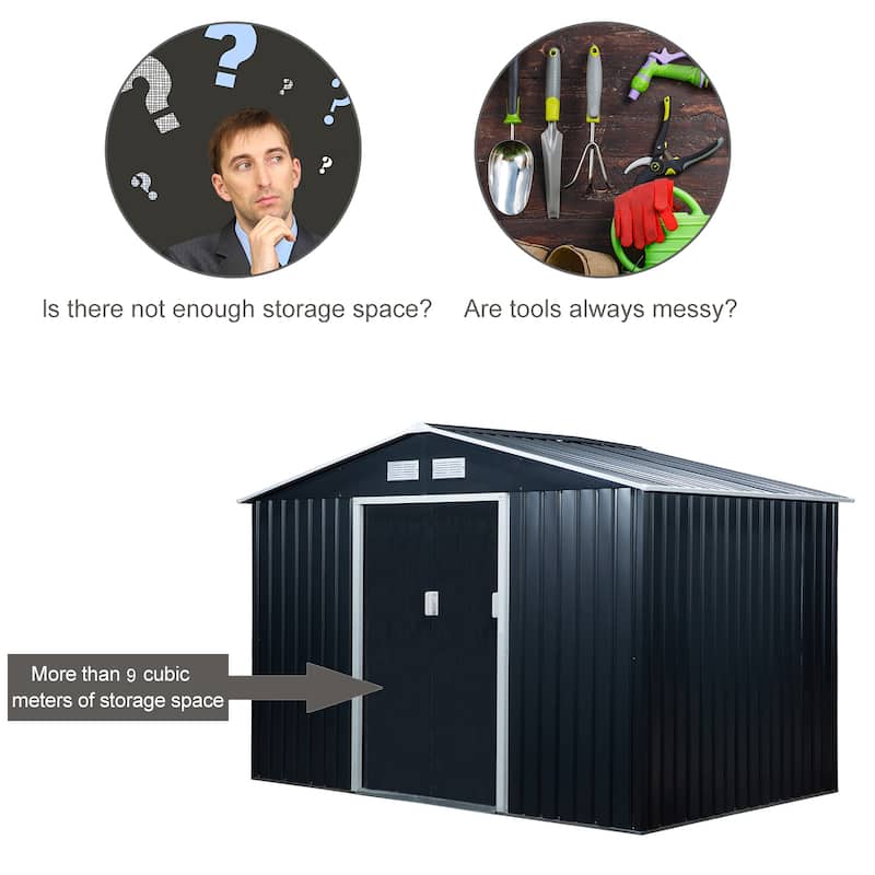 Outsunny 9' x 6' Grey Metal Garden Shed