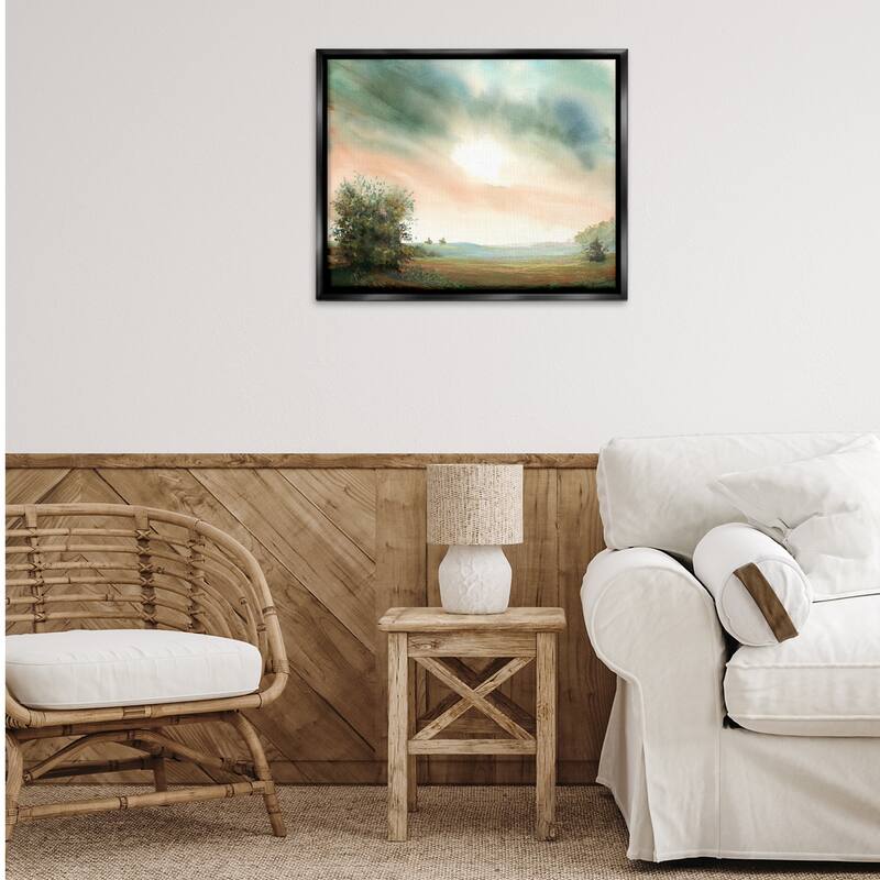 Stupell Sunrise over Pastoral Field Framed Floater Canvas Wall Art Design By Ashley Davis