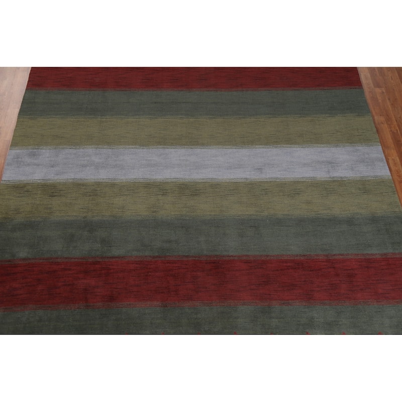 Decorative Contemporary Gabbeh Oriental Rug Hand-Knotted Wool Carpet - 9'8" x 9'10" Square