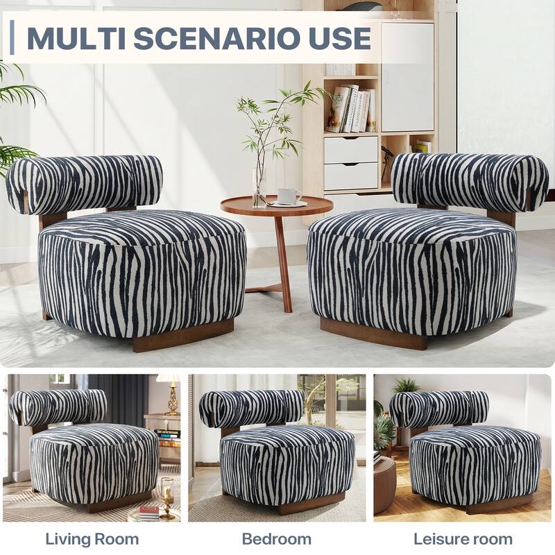 Rossetta Zebra-Striped Chenille Fabic Low Cylindrical Backrest Armchair with High-Quality Foam Cushion