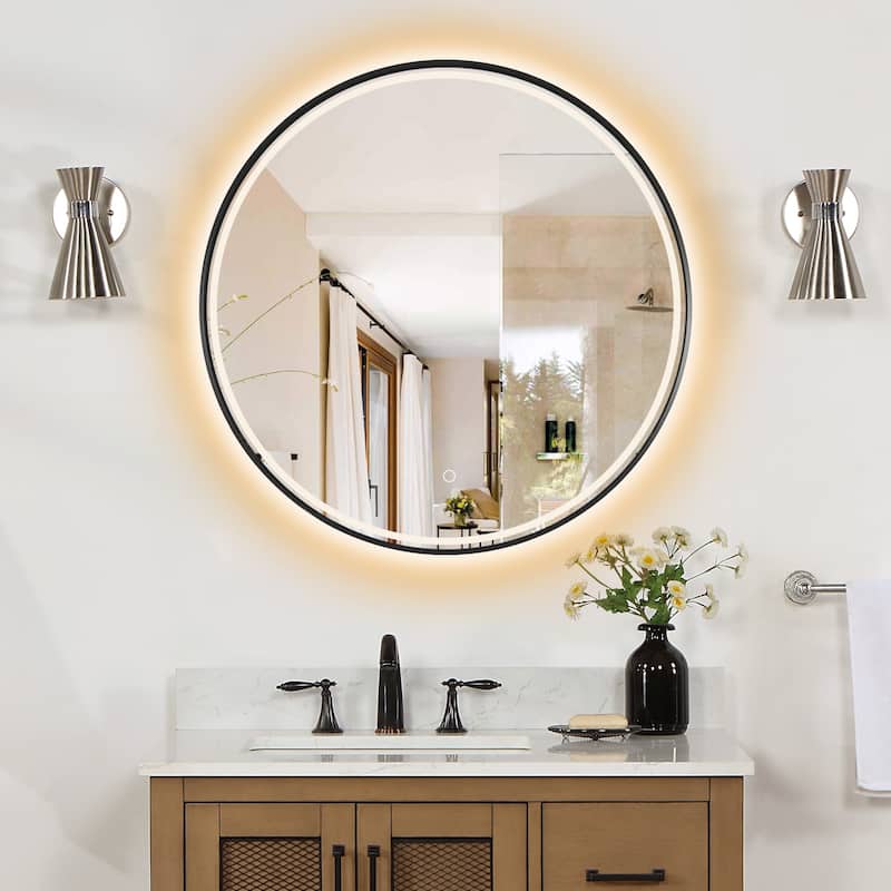 Altair Palme Round Framed Bathroom LED Lighted Wall Mirror