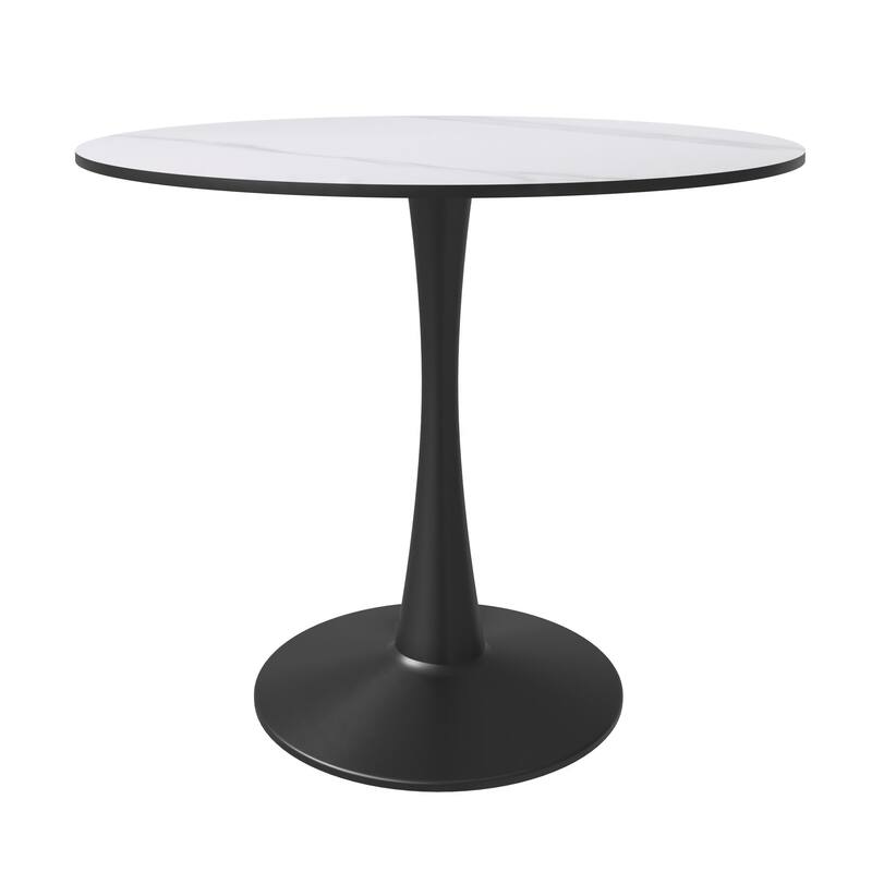 Bristol 32" Round Minimalist Dining Table for 4, Sintered Stone Top & Black Iron Pedestal Base for Kitchen & Dining Room