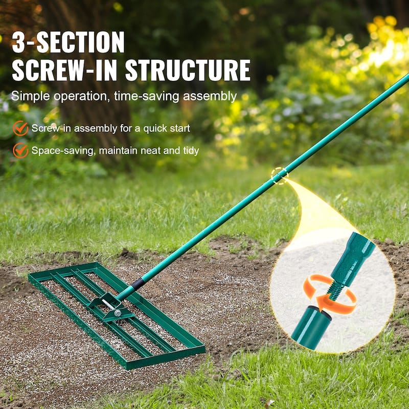 Lawn Leveling Rake Yard Leveling Rake Suit for Garden, Golf Lawn, Farm - 30"x10" Level