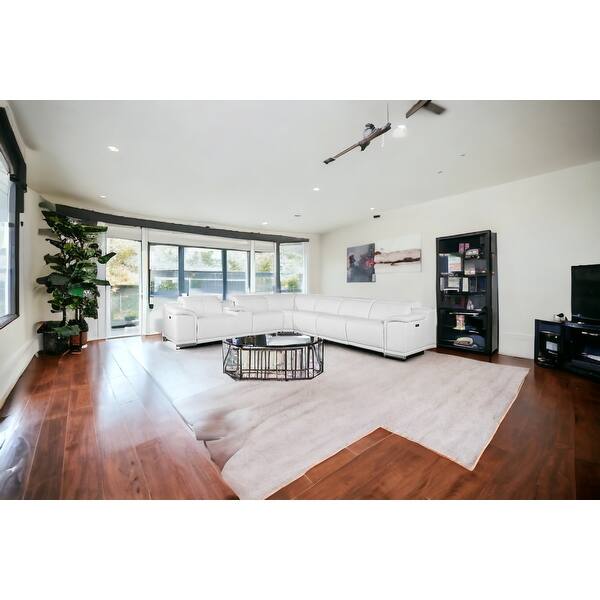 White Italian Leather Power Reclining U Shaped Seven Piece Corner Sectional With Console White Italian Leather Power Reclining U Shaped Seven Piece Corner Sectional With Console