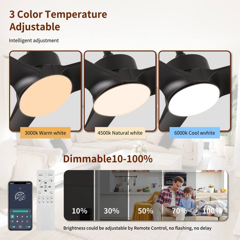 Farmhouse 52 Inch Reversible Ceiling Fan with Light, Smart DC Remote Control Ceiling Fan, 6-Speeds