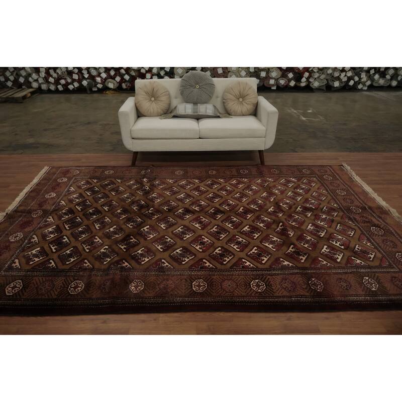Hand Knotted Oriental 100% Wool Carpet Traditional All-Over Brown Turkoman Area Rug - 10' 6'' X 6' 10''