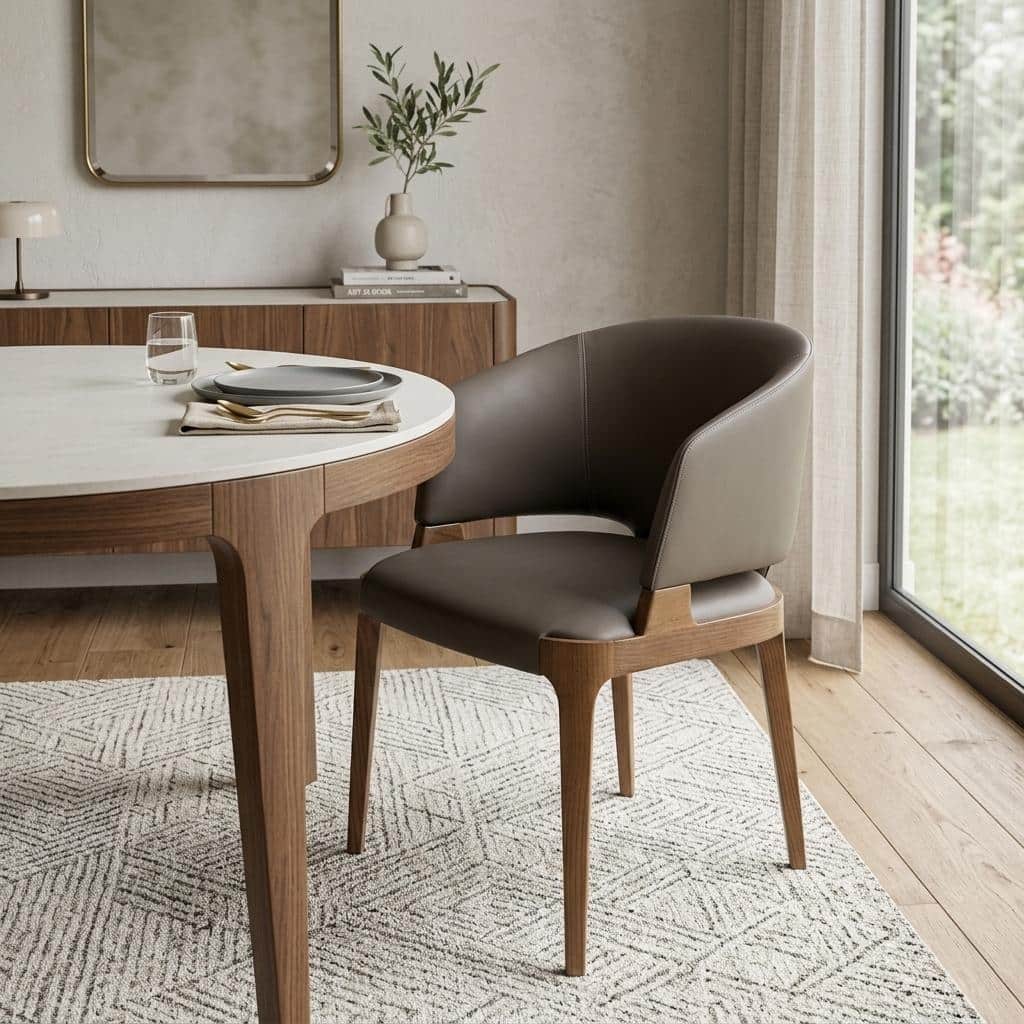 HomeRoots Dark Gray And Brown Upholstered Faux Leather Wing Back Dining Arm Chair - 22.00 in. x 30.00 in. x 29.00 in.