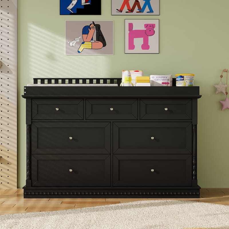 Chest Nursery Dresser Changing Table Top – 7-Drawer Baby Storage Organizer for Diapers and Clothes