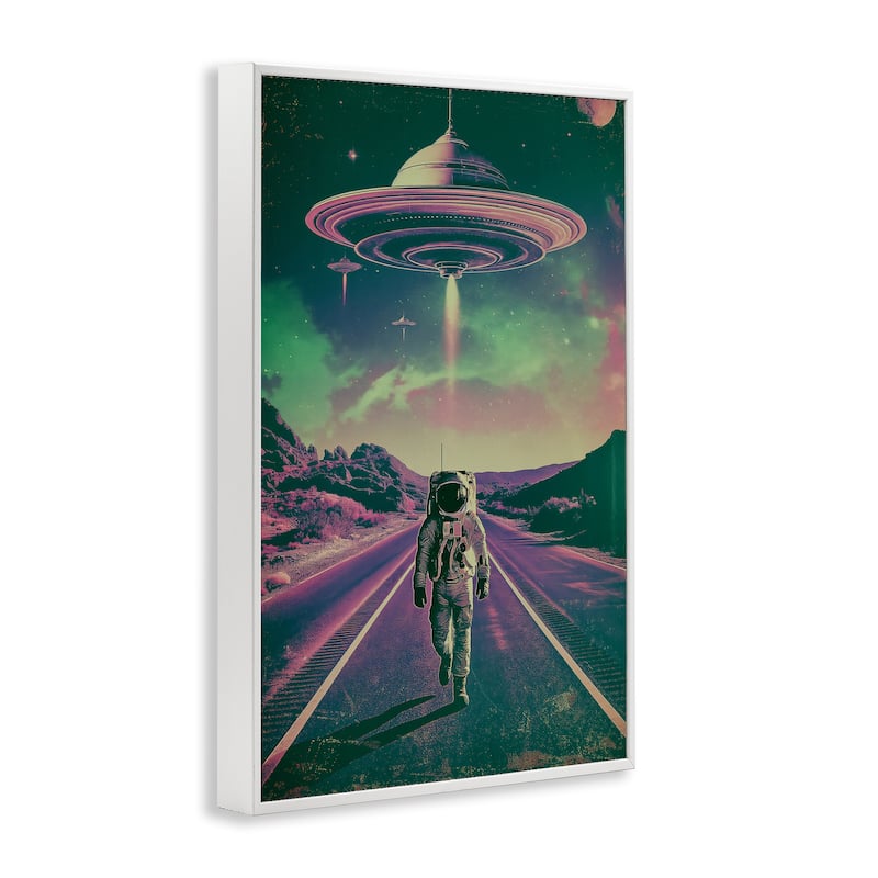 Stupell Astronaut with Overhead UFO Framed Giclee Art Design By Wumples
