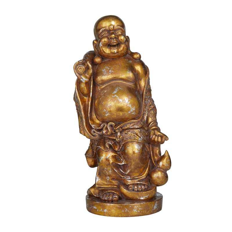 Polystone Meditating Buddha Sculpture with Engraved Carvings and Relief Detailing - Brown or Bronze