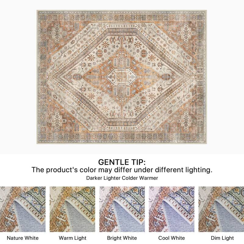 Mcow Everyday Comfort Neutral Low Pile Washable Non-Slip Area Rug