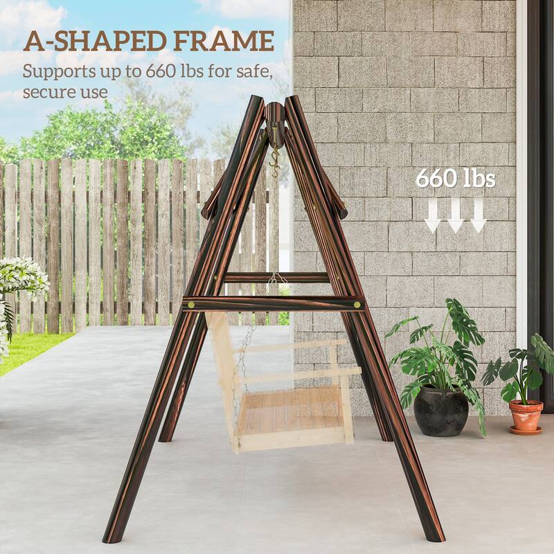 Outsunny 660 lbs Porch Swing Frame, Heavy Duty A-Frame Wooden Swing Stand for DIY Painting