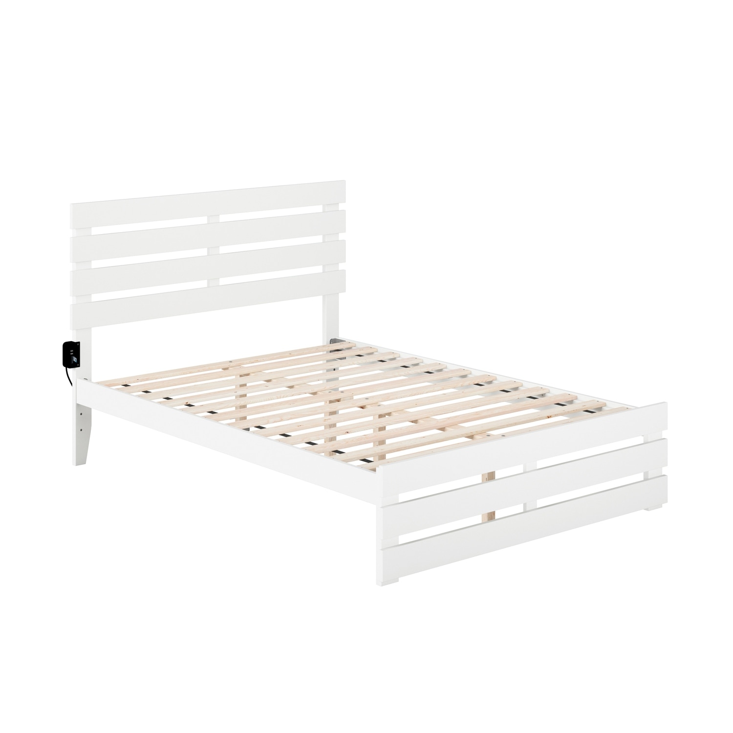 Full Bed - Modern Design, USB Charger, Footboard, Slat Kit - No Box Spring Needed