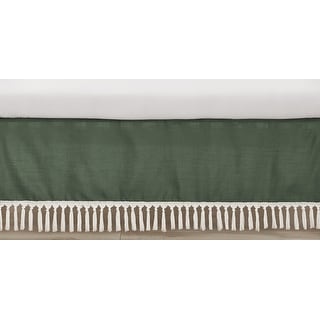 Dark Green Boho Chic Girl Boy Unisex Crib Bed Skirt Solid Sage Hunter Ivory Bohemian Linen Macrame Modern Farmhouse Minimalist