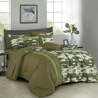 9 Piece Bed-in-a-Bag Green & White Camouflage Patteren Soft Bedding ...