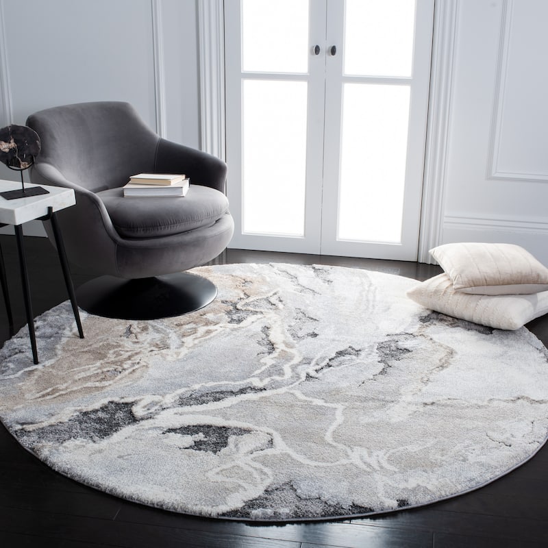 SAFAVIEH Cyrus Shag Kerasoula Abstract 1-inch Thick Rug - 5'5" Round - Grey/Beige - Round