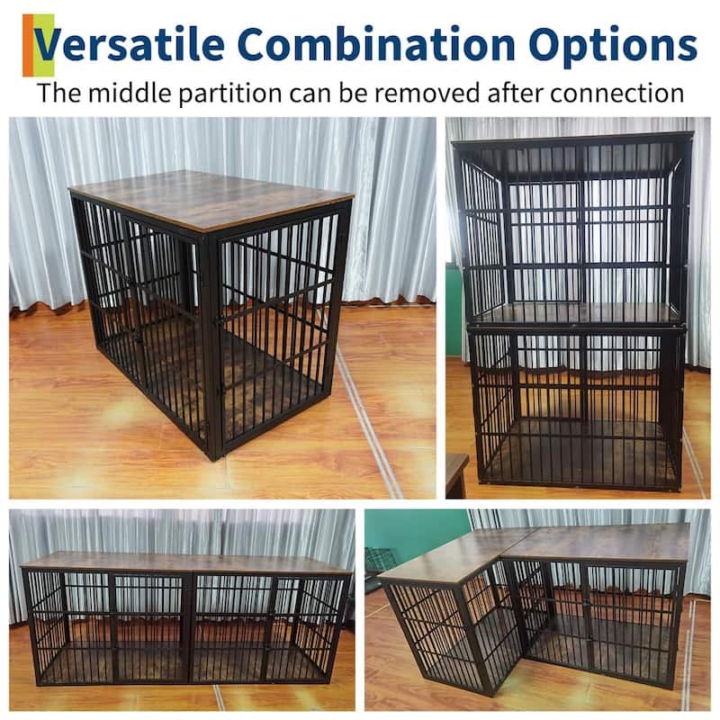 Dog Crate Furniture, Large Dog Crate End Table with 3 Lockable Doors - N/A
