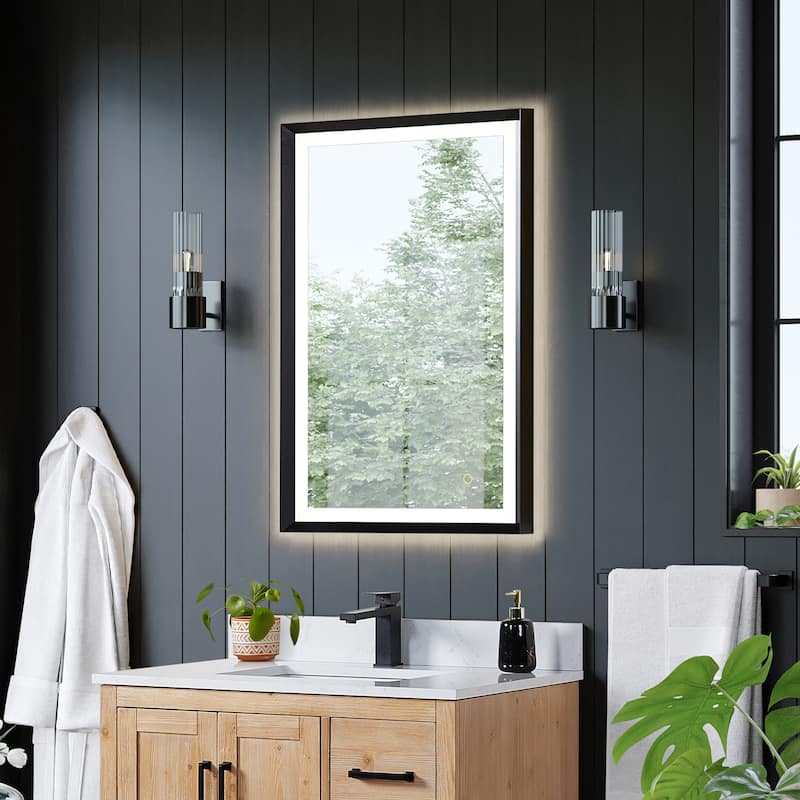 Apollo Rectangular Anti-Fog Dimmable Modern Bathroom/Vanity LED Lighted Wall Mirror in Matte Black Aluminum Framed