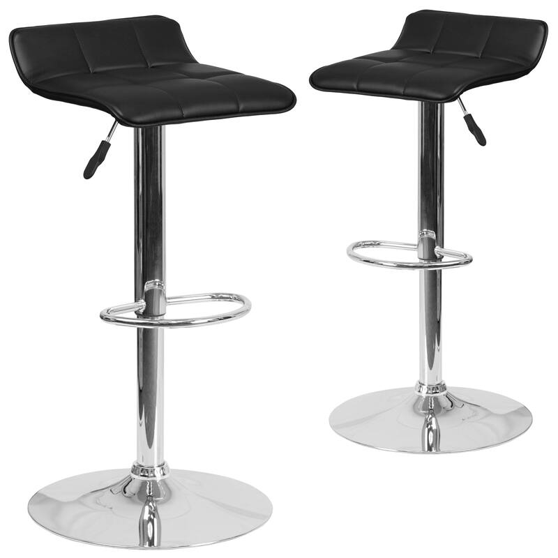 2 Pack Contemporary Vinyl Adjustable Height Barstool with Quilted Wave Seat