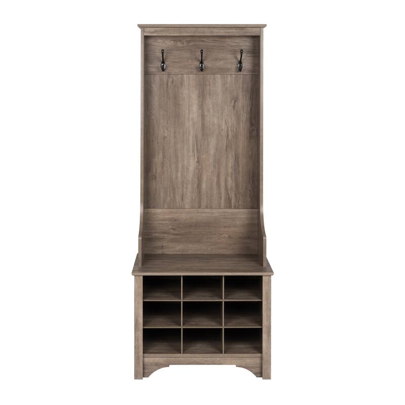 Prepac Narrow Hall Tree with 9 Shoe Cubbies - 27 in W x 68 in H x 15.5 in D